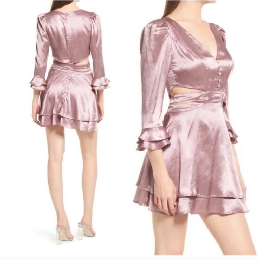 Rahi purple satin cut out mini dress